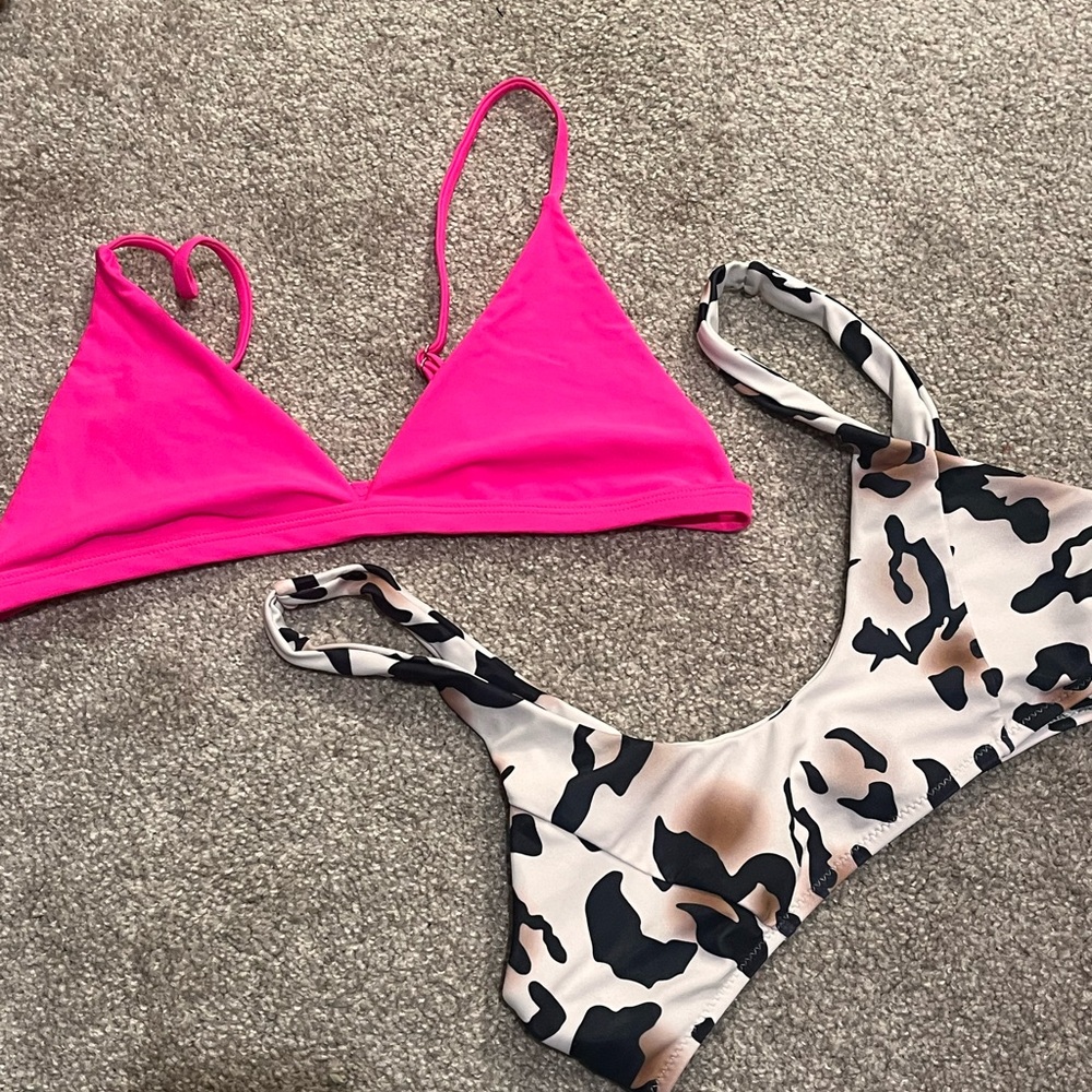 Pink and Animal Print Bikini Tops